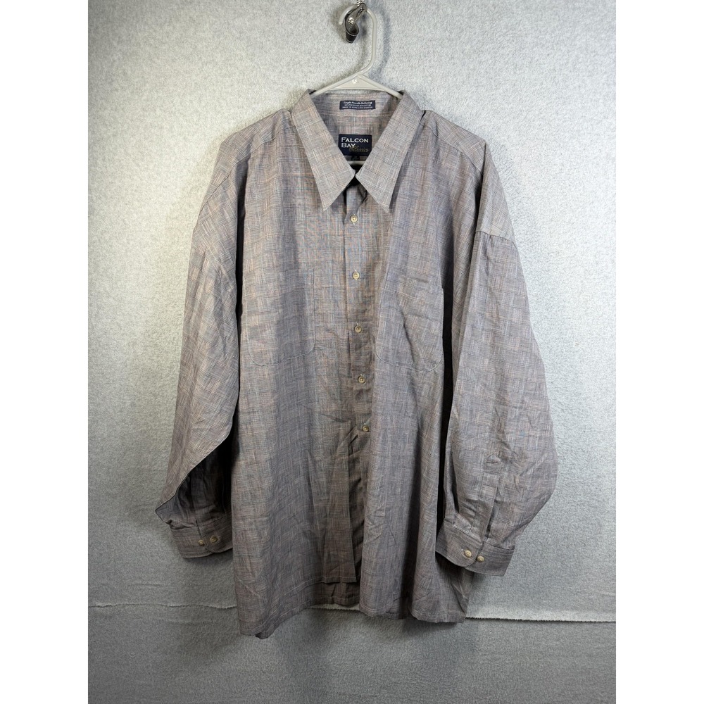 Falcon Bay Shirt Mens 2XL Gray Check Long Sleeve Button Up Big & Tall Casual